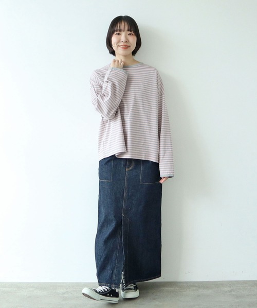 PAR ICI(パーリッシィ)の「ボーダー配色バインダー 長袖BIGカットソー【SEASON COLOR】(Tシャツ/カットソー・レディース・マスタード/ピンク系その他2/グリーン系その他/ダークブラウン/カーキ/ブルー系その他/イエロー系その他・FREE)」の15枚目の写真