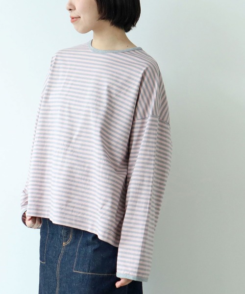 PAR ICI(パーリッシィ)の「ボーダー配色バインダー 長袖BIGカットソー【SEASON COLOR】(Tシャツ/カットソー・レディース・マスタード/ピンク系その他2/グリーン系その他/ダークブラウン/カーキ/ブルー系その他/イエロー系その他・FREE)」の8枚目の写真