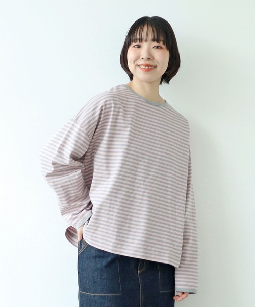 PAR ICI(パーリッシィ)の「ボーダー配色バインダー 長袖BIGカットソー【SEASON COLOR】(Tシャツ/カットソー・レディース・マスタード/ピンク系その他2/グリーン系その他/ダークブラウン/カーキ/ブルー系その他/イエロー系その他・FREE)」の11枚目の写真