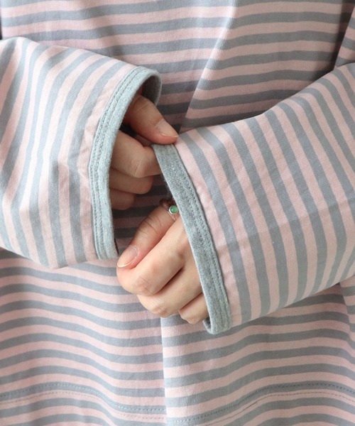 PAR ICI(パーリッシィ)の「ボーダー配色バインダー 長袖BIGカットソー【SEASON COLOR】(Tシャツ/カットソー・レディース・マスタード/ピンク系その他2/グリーン系その他/ダークブラウン/カーキ/ブルー系その他/イエロー系その他・FREE)」の14枚目の写真