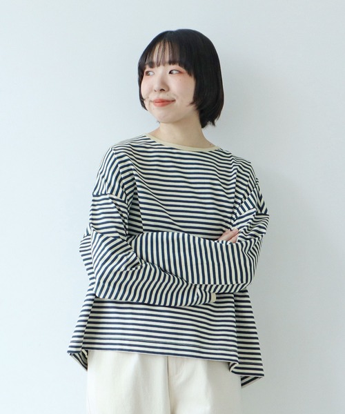 PAR ICI(パーリッシィ)の「ボーダー配色バインダー 長袖BIGカットソー【SEASON COLOR】(Tシャツ/カットソー・レディース・マスタード/ピンク系その他2/グリーン系その他/ダークブラウン/カーキ/ブルー系その他/イエロー系その他・FREE)」の19枚目の写真