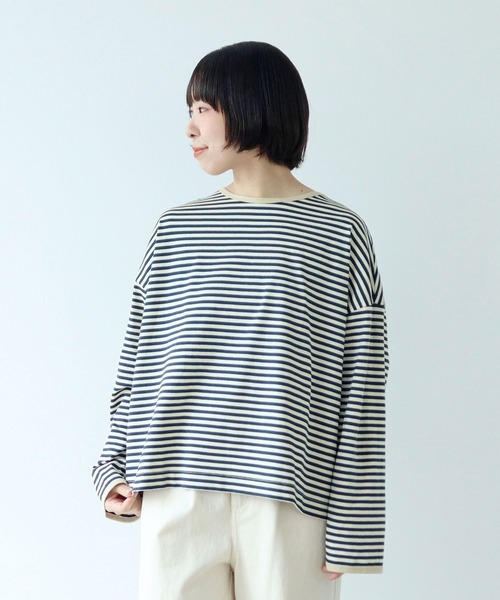 PAR ICI(パーリッシィ)の「ボーダー配色バインダー 長袖BIGカットソー【SEASON COLOR】(Tシャツ/カットソー・レディース・マスタード/ピンク系その他2/グリーン系その他/ダークブラウン/カーキ/ブルー系その他/イエロー系その他・FREE)」の20枚目の写真