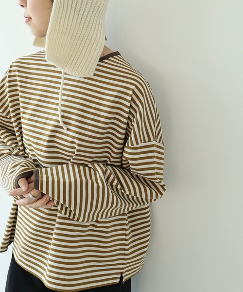 PAR ICI(パーリッシィ)の「ボーダー配色バインダー 長袖BIGカットソー【SEASON COLOR】(Tシャツ/カットソー・レディース・マスタード/ピンク系その他2/グリーン系その他/ダークブラウン/カーキ/ブルー系その他/イエロー系その他/ライトブルー・FREE)」の9枚目の写真