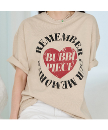 BUBBLPIECE（バブルピース）の「Heart Circle Pigment T-Shirt_Sand Beige（Tシャツ/カットソー）」