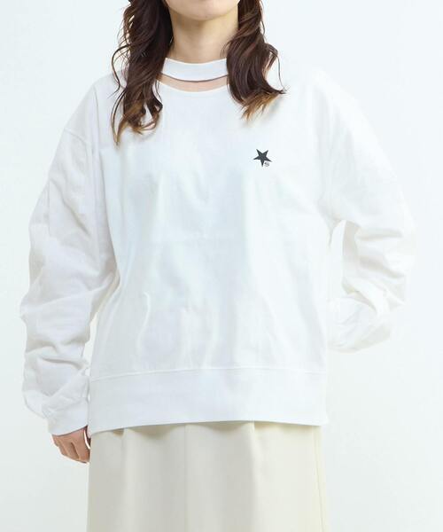 CONVERSE TOKYO(コンバーストウキョウ)の「CUT-OUT NECK TOP(Tシャツ/カットソー・レディース・ブラック/杢グレー/ホワイト・FREE)」の1枚目の写真