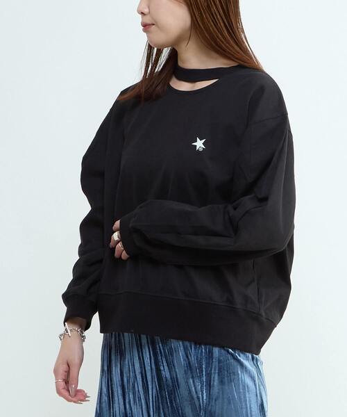 CONVERSE TOKYO(コンバーストウキョウ)の「CUT-OUT NECK TOP(Tシャツ/カットソー・レディース・ブラック/杢グレー/ホワイト・FREE)」の4枚目の写真