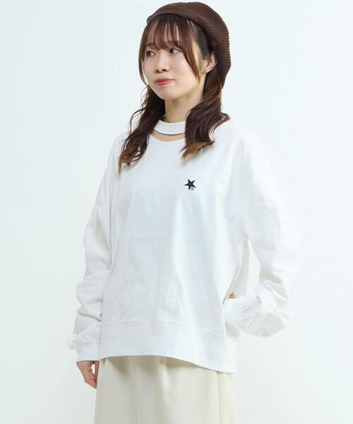 CONVERSE TOKYO(コンバーストウキョウ)の「CUT-OUT NECK TOP(Tシャツ/カットソー・レディース・ブラック/杢グレー/ホワイト・FREE)」の8枚目の写真