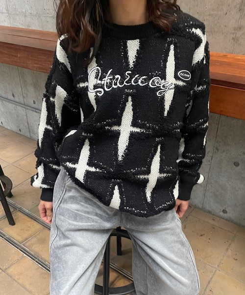 ROGER AND RAW（ロジャーアンドロウ）の「クロスジャガードニットプルオーバー（ニット/セーター・レディース・ブラック/ライトブラウン・FREE）」の9枚目の写真