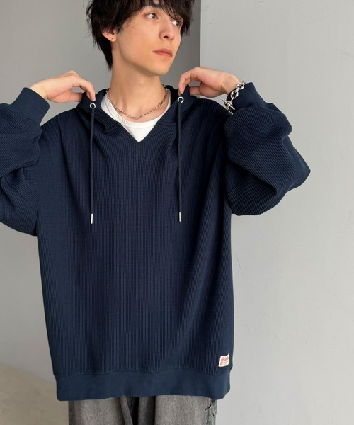 Java(ジャバ)の「《JaVa ジャバコラボ》毎日着たい、今っぽゆるっとシルエット。綿100%オーバーサイズワッフルパーカー(パーカー・レディース・杢グレー/オフホワイト/アイボリー/ブラック/ネイビー・MEDIUM/LARGE/X-LARGE/SMALL)」の6枚目の写真