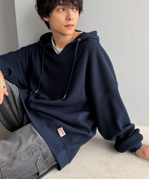Java(ジャバ)の「《JaVa ジャバコラボ》毎日着たい、今っぽゆるっとシルエット。綿100%オーバーサイズワッフルパーカー(パーカー・レディース・杢グレー/オフホワイト/アイボリー/ブラック/ネイビー・MEDIUM/LARGE/X-LARGE/SMALL)」の7枚目の写真