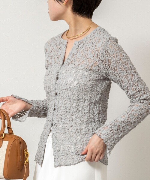 NOLLEY’S Sophi（ノーリーズソフィ）の「ウォッシャブルストレッチレース両前カーディガン（カーディガン/ボレロ・レディース・ブラック/ホワイト/ライトグレー・38）」の3枚目の写真