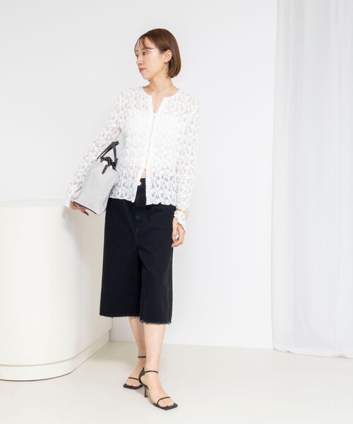 NOLLEY’S Sophi（ノーリーズソフィ）の「ウォッシャブルストレッチレース両前カーディガン（カーディガン/ボレロ・レディース・ブラック/ホワイト・38）」の6枚目の写真