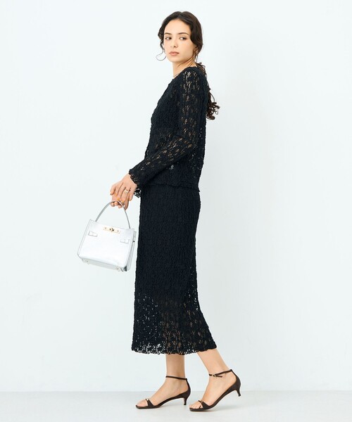 NOLLEY’S Sophi（ノーリーズソフィ）の「ウォッシャブルストレッチレース両前カーディガン（カーディガン/ボレロ・レディース・ブラック/ホワイト/ライトグレー・38）」の4枚目の写真