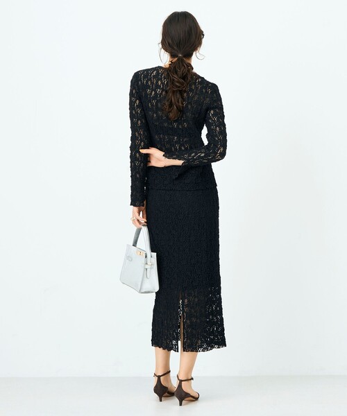 NOLLEY’S Sophi（ノーリーズソフィ）の「ウォッシャブルストレッチレース両前カーディガン（カーディガン/ボレロ・レディース・ブラック/ホワイト/ライトグレー・38）」の6枚目の写真