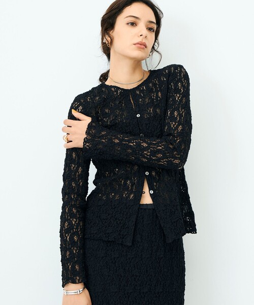 NOLLEY’S Sophi（ノーリーズソフィ）の「ウォッシャブルストレッチレース両前カーディガン（カーディガン/ボレロ・レディース・ブラック/ホワイト/ライトグレー・38）」の11枚目の写真