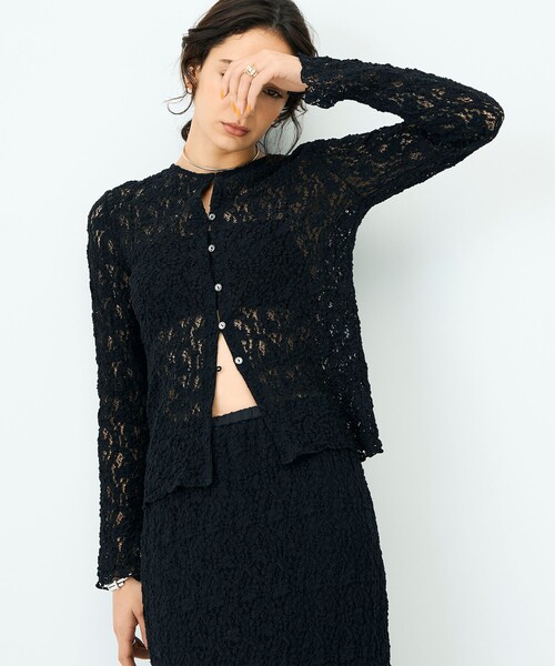 NOLLEY’S Sophi（ノーリーズソフィ）の「ウォッシャブルストレッチレース両前カーディガン（カーディガン/ボレロ・レディース・ブラック/ホワイト/ライトグレー・38）」の13枚目の写真