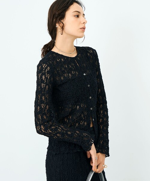 NOLLEY’S Sophi（ノーリーズソフィ）の「ウォッシャブルストレッチレース両前カーディガン（カーディガン/ボレロ・レディース・ブラック/ホワイト/ライトグレー・38）」の19枚目の写真