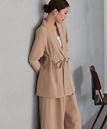 TOKYO OFFICA | 卒業式・入学式・学校行事・結婚式 対応 パンツスーツ セットアップ ママ ウエストマークジャケット×ワイドパンツ クラシックテーラード ウエストタイ セレモニー オフィスカジュアル スーツ(スーツセット)