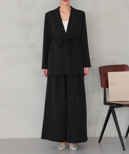 TOKYO OFFICA（トーキョーオフィカ）の「卒業式・入学式・学校行事・結婚式 対応 パンツスーツ セットアップ ママ ウエストマークジャケット×ワイドパンツ クラシックテーラード ウエストタイ セレモニー オフィスカジュアル スーツ（スーツセット・レディース・ベージュ/チャコール/ブラック・M/L）」の7枚目の写真