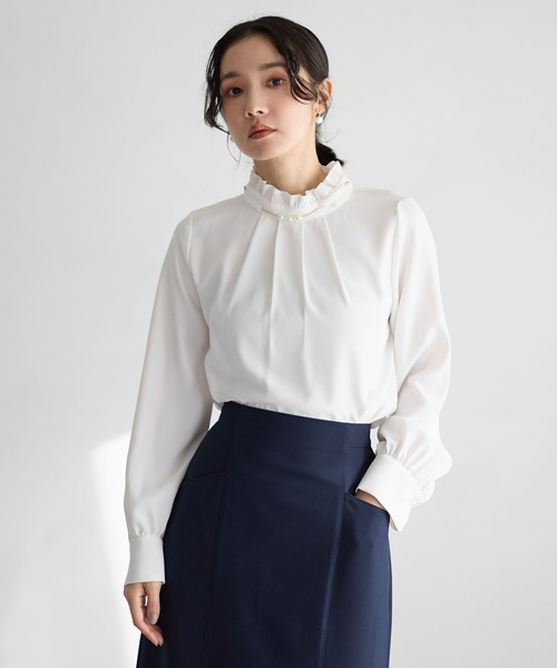 Andemiu（アンデミュウ）の「【セレモニー】アクセツキフリルブラウス636712（シャツ/ブラウス・レディース・ネイビー/オフホワイト・FREE）」の2枚目の写真