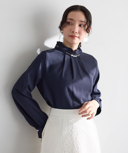 Andemiu（アンデミュウ）の「【セレモニー】アクセツキフリルブラウス636712（シャツ/ブラウス・レディース・ネイビー/オフホワイト・FREE）」の5枚目の写真