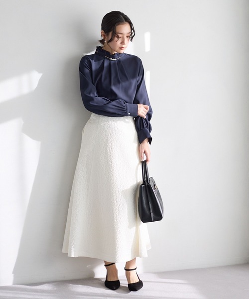 Andemiu（アンデミュウ）の「【セレモニー】アクセツキフリルブラウス636712（シャツ/ブラウス・レディース・ネイビー/オフホワイト・FREE）」の7枚目の写真