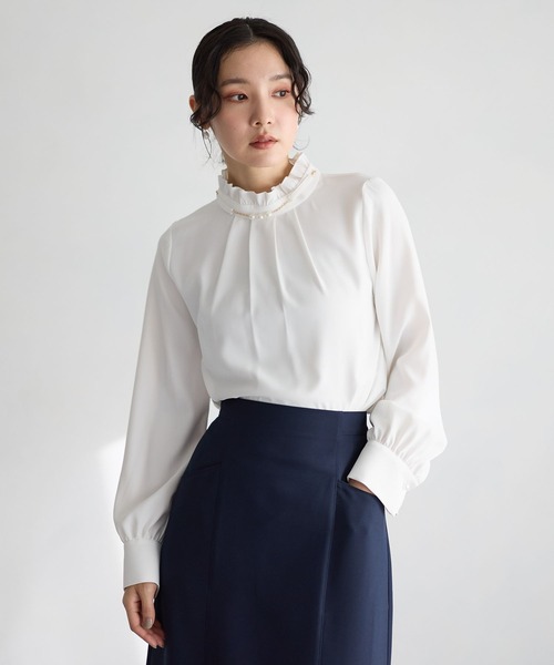 Andemiu（アンデミュウ）の「【セレモニー】アクセツキフリルブラウス636712（シャツ/ブラウス・レディース・ネイビー/オフホワイト・FREE）」の8枚目の写真