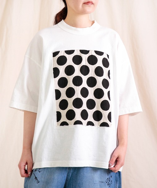 PRIT 5分袖フレームTシャツ prit] 空紡天竺×プリント 5分袖フレームTシャツ (ドット＆チェック