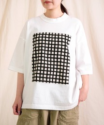 prit（プリット）の「[prit] 空紡天竺×プリント 5分袖フレームTシャツ (ドット＆チェック)（Tシャツ/カットソー）」