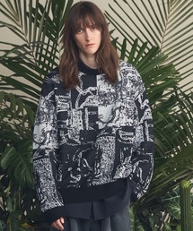《UNISEX》Scarf Collage Jacquard Prime-Over Crew Neck Knit Pullover/スカーフコラージュジャガードプライムオーバークルーネックニットプルオーバー【MAISON SPECIAL/メゾンスペシャル】