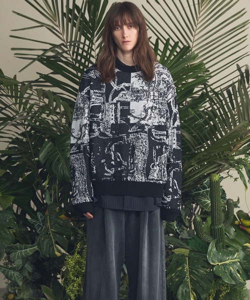 MAISON SPECIAL(メゾンスペシャル)の「《UNISEX》Scarf Collage Jacquard Prime-Over Crew Neck Knit Pullover/スカーフコラージュジャガードプライムオーバークルーネックニットプルオーバー【MAISON SPECIAL/メゾンスペシャル】(ニット/セーター・メンズ・ブラック/マルチ・0/1/2)」の9枚目の写真