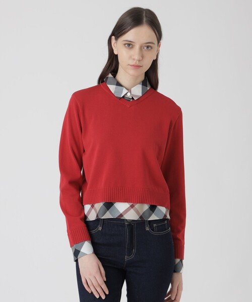 BLUE LABEL CRESTBRIDGE（ブルーレーベルクレストブリッジ）の「コットンナイロンレイヤードニットプルオーバー（ニット/セーター・レディース・レッド系その他/ダークネイビー/ホワイト・38）」の3枚目の写真