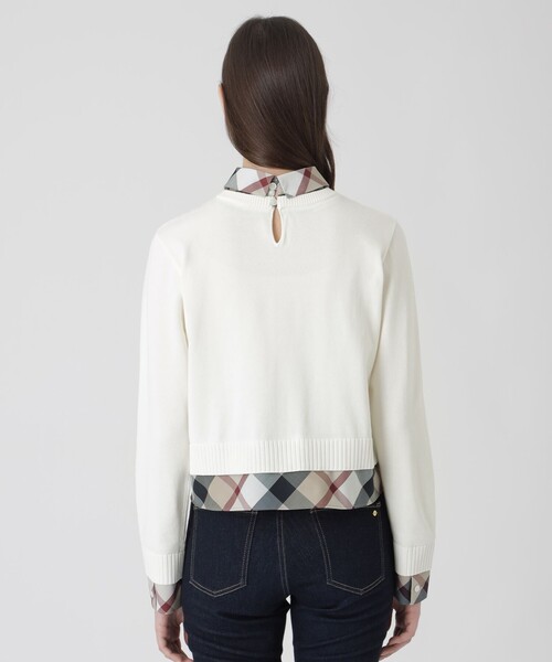 BLUE LABEL CRESTBRIDGE（ブルーレーベルクレストブリッジ）の「コットンナイロンレイヤードニットプルオーバー（ニット/セーター・レディース・レッド系その他/ダークネイビー/ホワイト・38）」の7枚目の写真
