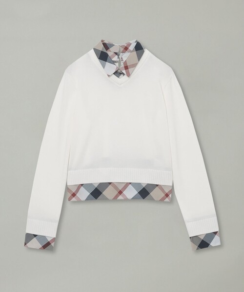 BLUE LABEL CRESTBRIDGE（ブルーレーベルクレストブリッジ）の「コットンナイロンレイヤードニットプルオーバー（ニット/セーター・レディース・レッド系その他/ダークネイビー/ホワイト・38）」の9枚目の写真