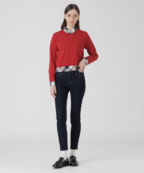 BLUE LABEL CRESTBRIDGE（ブルーレーベルクレストブリッジ）の「コットンナイロンレイヤードニットプルオーバー（ニット/セーター・レディース・レッド系その他/ダークネイビー/ホワイト・38）」の10枚目の写真