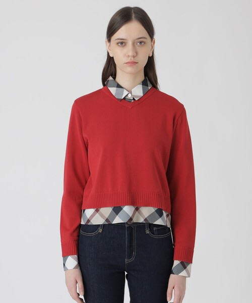 BLUE LABEL CRESTBRIDGE（ブルーレーベルクレストブリッジ）の「コットンナイロンレイヤードニットプルオーバー（ニット/セーター・レディース・レッド系その他/ダークネイビー/ホワイト・38）」の11枚目の写真