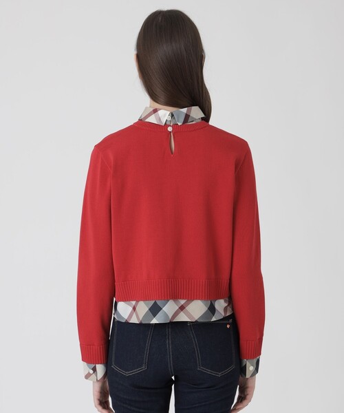 BLUE LABEL CRESTBRIDGE（ブルーレーベルクレストブリッジ）の「コットンナイロンレイヤードニットプルオーバー（ニット/セーター・レディース・レッド系その他/ダークネイビー/ホワイト・38）」の13枚目の写真