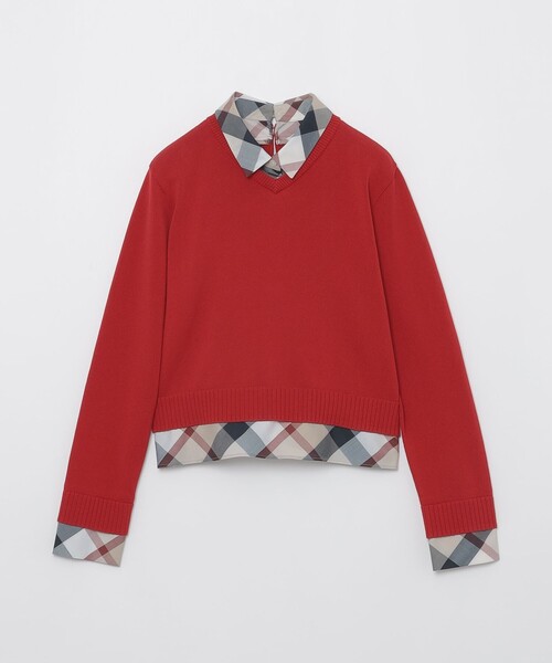BLUE LABEL CRESTBRIDGE（ブルーレーベルクレストブリッジ）の「コットンナイロンレイヤードニットプルオーバー（ニット/セーター・レディース・レッド系その他/ダークネイビー/ホワイト・38）」の15枚目の写真