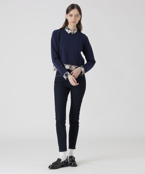 BLUE LABEL CRESTBRIDGE（ブルーレーベルクレストブリッジ）の「コットンナイロンレイヤードニットプルオーバー（ニット/セーター・レディース・レッド系その他/ダークネイビー/ホワイト・38）」の16枚目の写真