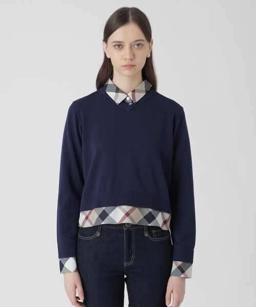 BLUE LABEL CRESTBRIDGE（ブルーレーベルクレストブリッジ）の「コットンナイロンレイヤードニットプルオーバー（ニット/セーター・レディース・レッド系その他/ダークネイビー/ホワイト・38）」の17枚目の写真