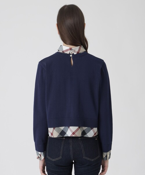 BLUE LABEL CRESTBRIDGE（ブルーレーベルクレストブリッジ）の「コットンナイロンレイヤードニットプルオーバー（ニット/セーター・レディース・レッド系その他/ダークネイビー/ホワイト・38）」の19枚目の写真