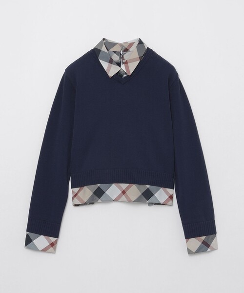 BLUE LABEL CRESTBRIDGE（ブルーレーベルクレストブリッジ）の「コットンナイロンレイヤードニットプルオーバー（ニット/セーター・レディース・レッド系その他/ダークネイビー/ホワイト・38）」の21枚目の写真