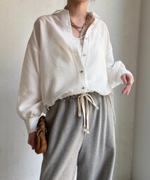 袖リブ襟付シアースピンドルブラウス