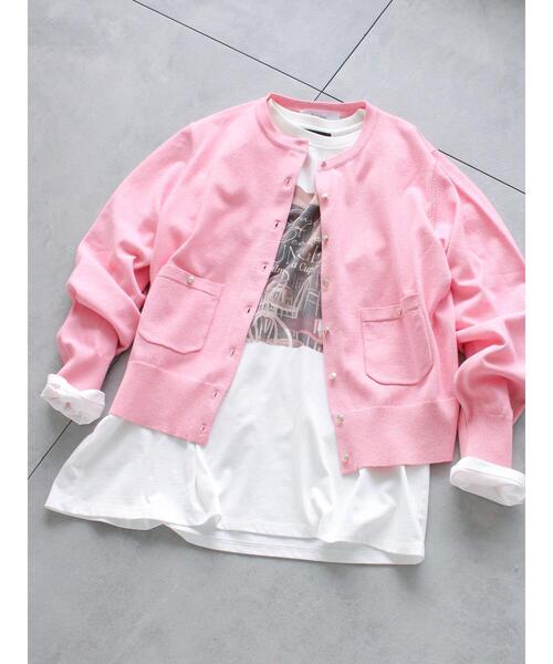 Te chichi（テチチ）の「ポケット付きクルーネックカーディガン（カーディガン/ボレロ・レディース・ネイビー/ピンク/グリーン/オフホワイト・F）」の4枚目の写真