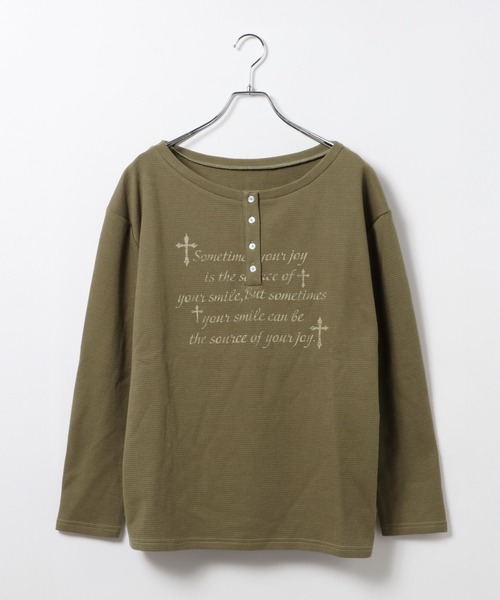 3.3 Field Trip (3.3フィールドトリップ)の「3.3 Field Trip/クロスロゴオフショルヘンリーネックロングスリーブ(Tシャツ/カットソー・レディース・ブラック/カーキ/グレー・FREE)」の7枚目の写真