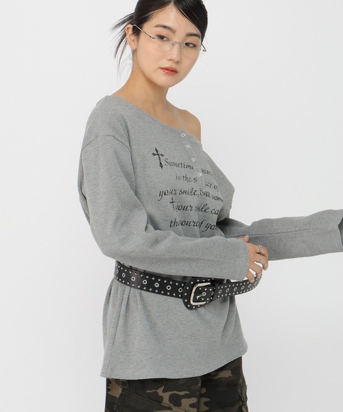 3.3 Field Trip (3.3フィールドトリップ)の「3.3 Field Trip/クロスロゴオフショルヘンリーネックロングスリーブ(Tシャツ/カットソー・レディース・ブラック/カーキ/グレー・FREE)」の17枚目の写真