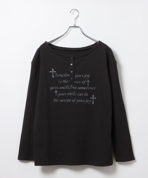 3.3 Field Trip (3.3フィールドトリップ)の「3.3 Field Trip/クロスロゴオフショルヘンリーネックロングスリーブ(Tシャツ/カットソー・レディース・ブラック/カーキ/グレー・FREE)」の5枚目の写真