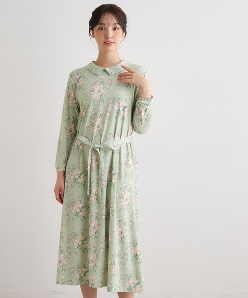 LAURA ASHLEY(ローラアシュレイ)の「【洗える/ジャージ素材/同柄アイテムあり】サトクリフ チューリップス柄ワンピース(ワンピース・レディース・グリーン系1/ネイビー系/ブルー系その他2・40/38)」の8枚目の写真