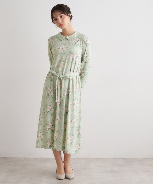 LAURA ASHLEY(ローラアシュレイ)の「【洗える/ジャージ素材/同柄アイテムあり】サトクリフ チューリップス柄ワンピース(ワンピース・レディース・グリーン系1/ネイビー系/ブルー系その他2・40/38)」の10枚目の写真