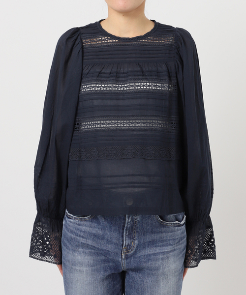 Spick & Span(スピックアンドスパン)の「ne Quittez pas / ヌキテパ 別注Pintuck & Lace Blouse*(シャツ/ブラウス・レディース・ホワイト/ネイビー・FREE)」の9枚目の写真